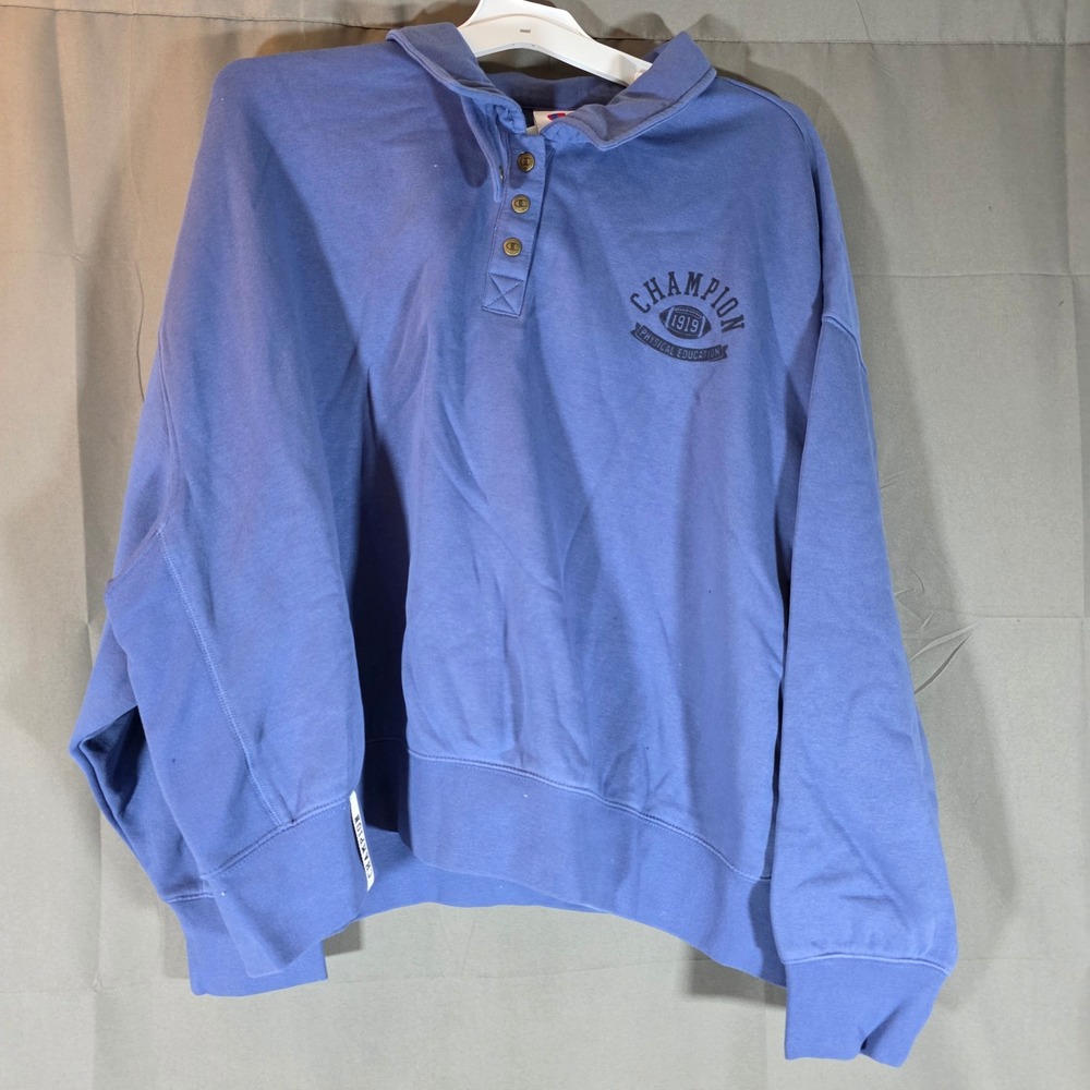 Champion Gray Blue Rec Center 1/4 Snap Crop Pullover Sweatshirt 2X CPW253TL01018